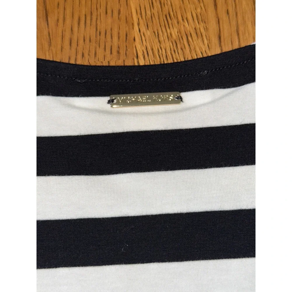 Michael Kors New 1X Striped Lace Up V-Neck Nautical T-Shirt Dress Black White